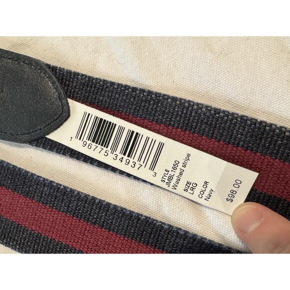Johnnie-O Canvas Belt Washed Red Navy Striped Size Large 48.5” Length NEW - Picture 6 of 6
